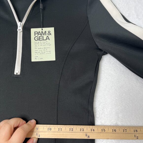 NWT PAM & GELA Sporty Racing Stripe Black Quarter Zip Mini Dress sz S Activewear - Picture 8 of 12